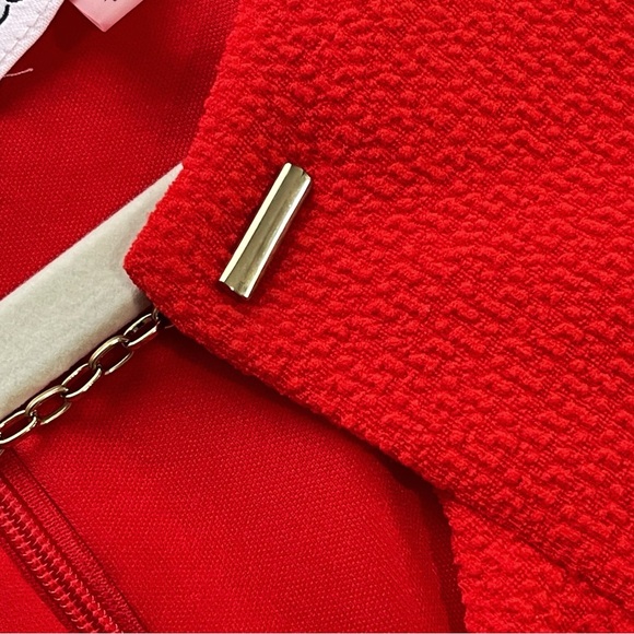 Calvin Klein Red Women's Sheath Dress Gold Tone Chain Detail Neckline Size 14 - Picture 8 of 8